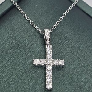 Moissanite Cross Pendant Necklace | 925 Sterling Silver | Dainty Sparkle